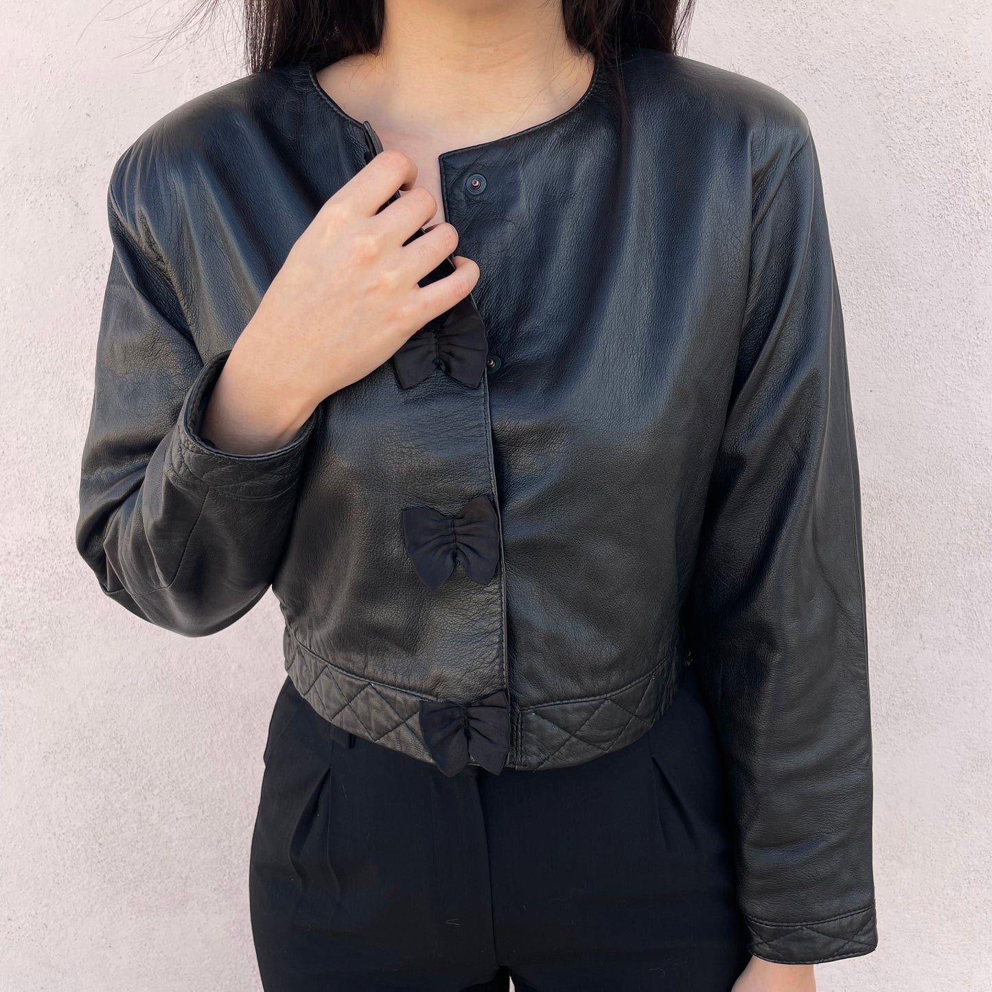 Giacca pelle cropped fiocco