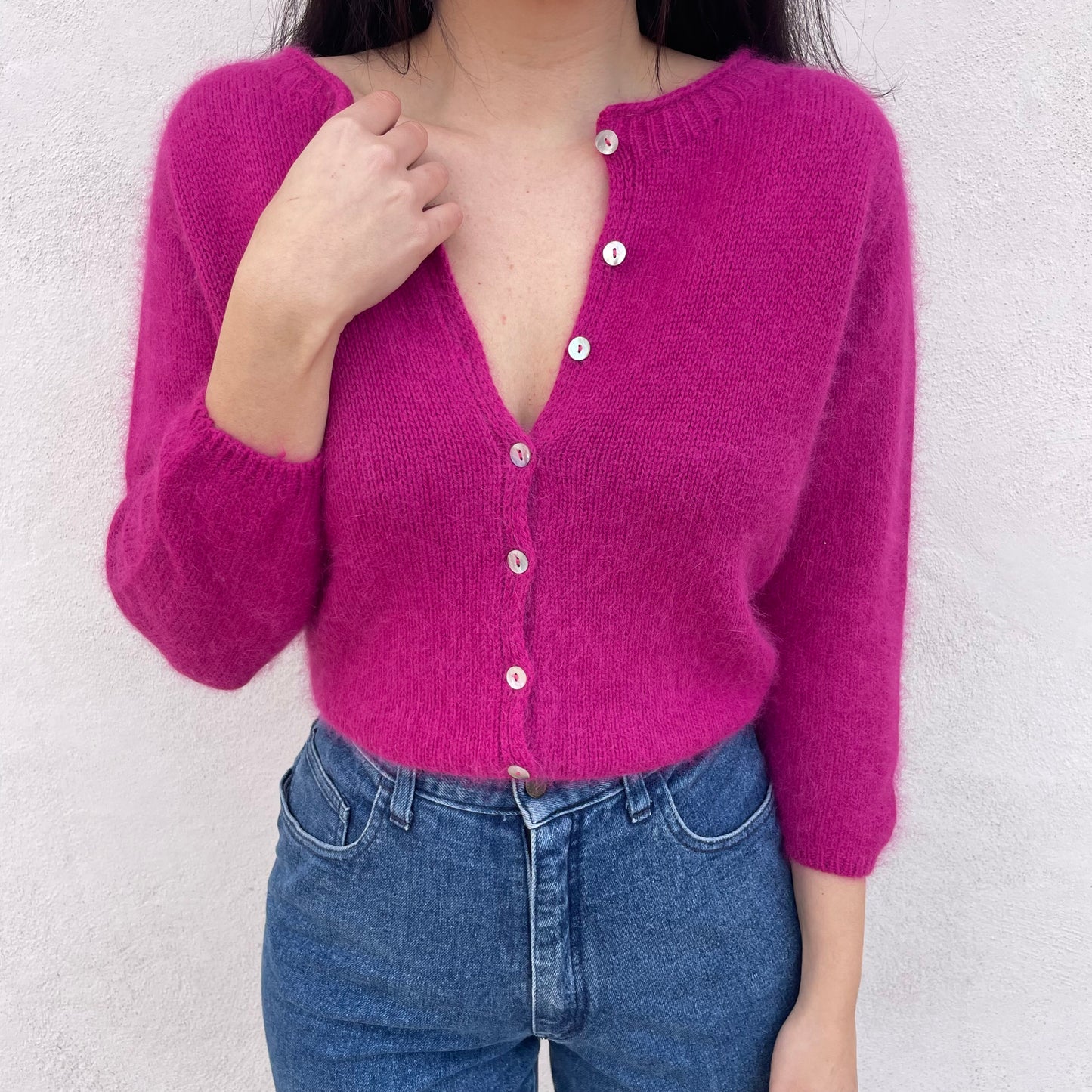 Cardigan magenta angora blend