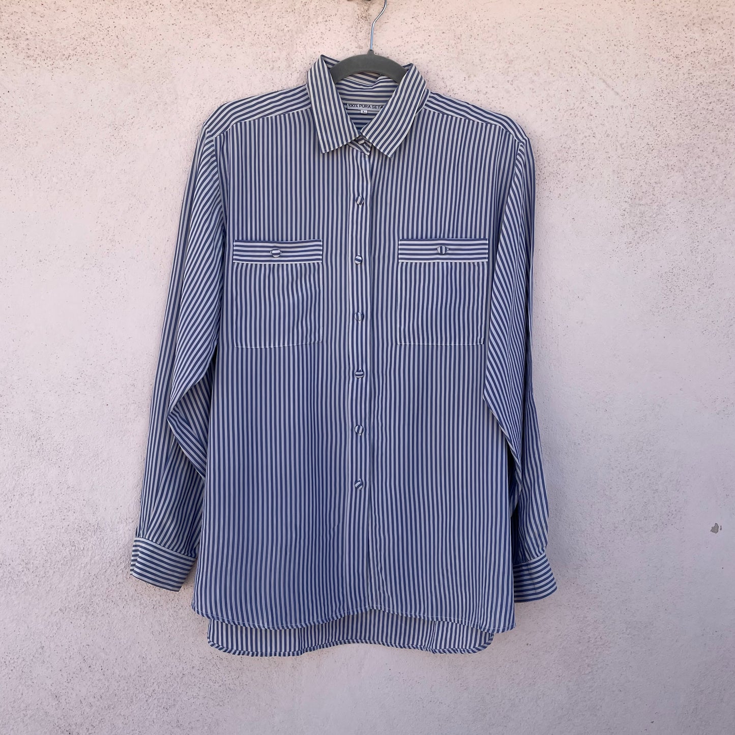 Camicia seta righe celesti