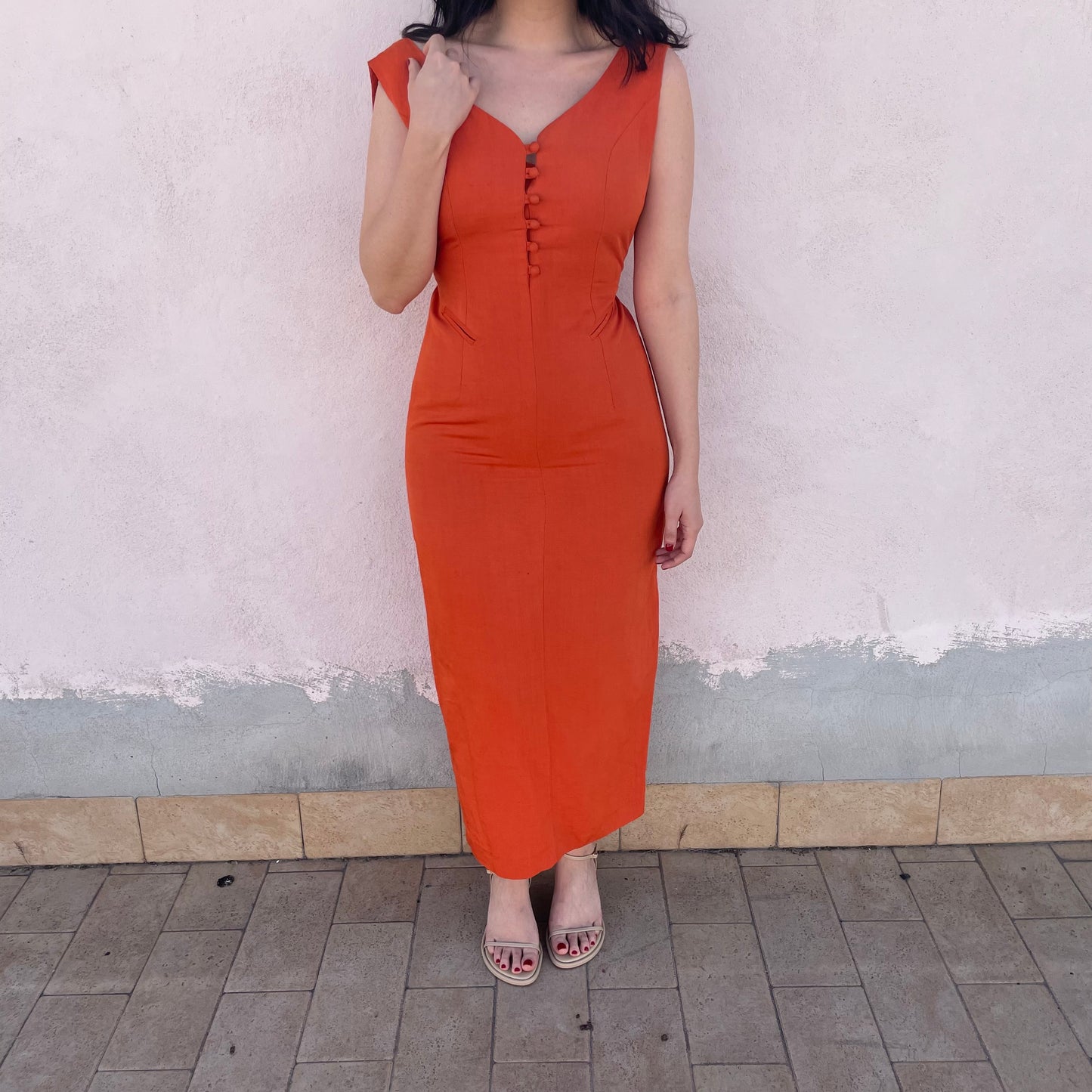 Abito arancio bottoncini