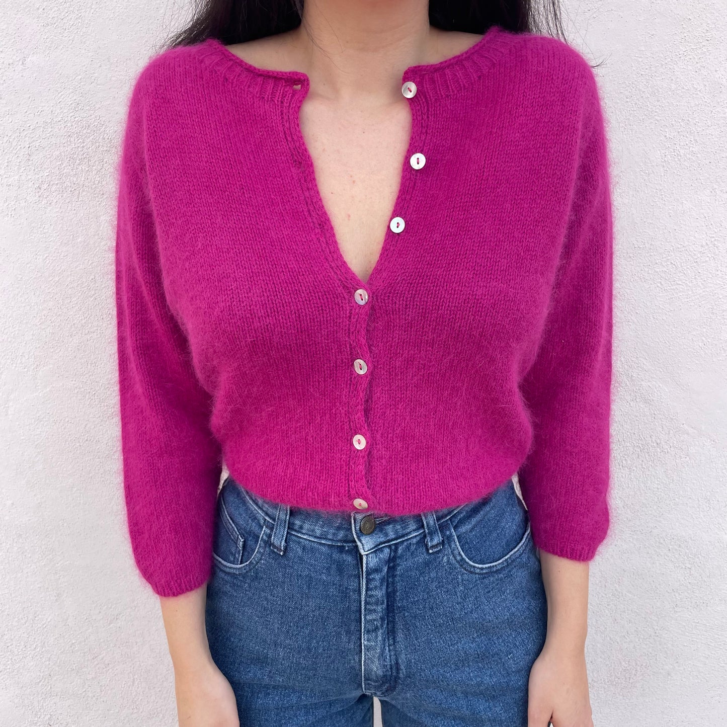 Cardigan magenta angora blend