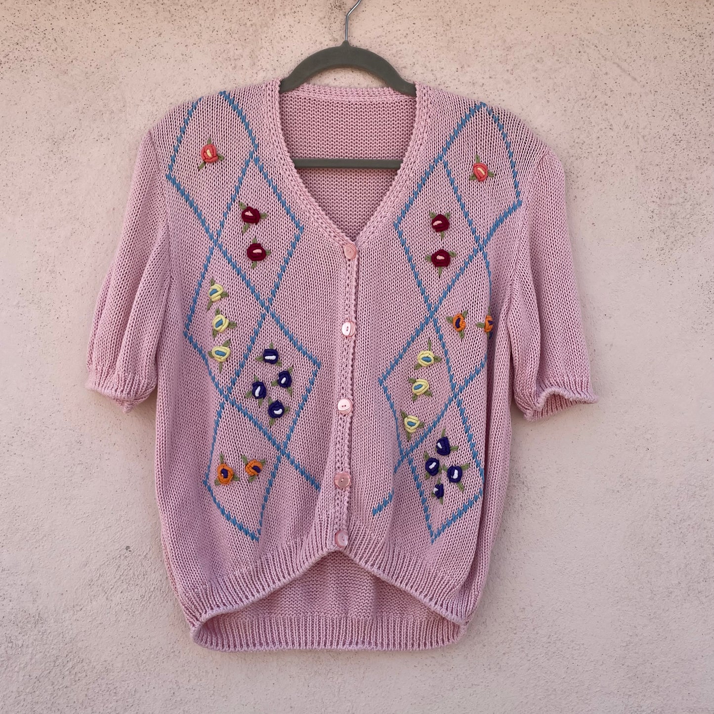 Cardi cotone handmade rosa
