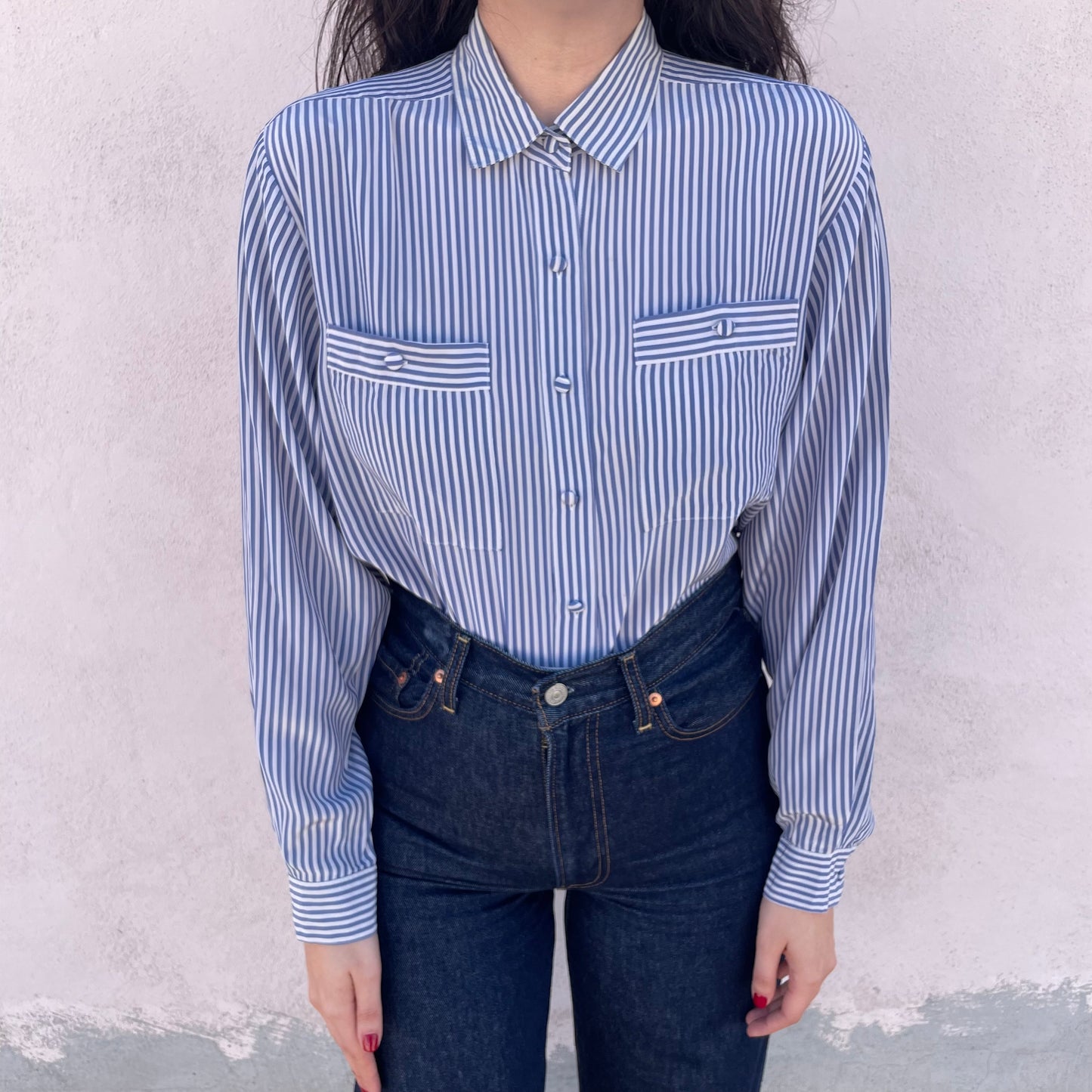 Camicia seta righe celesti