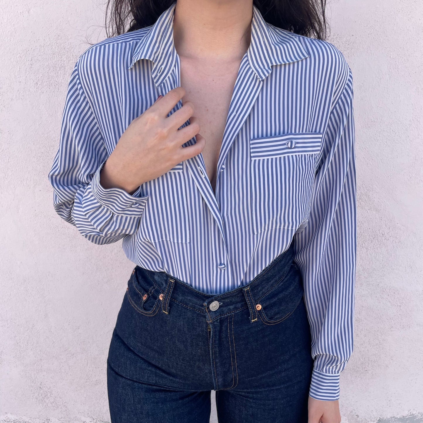 Camicia seta righe celesti