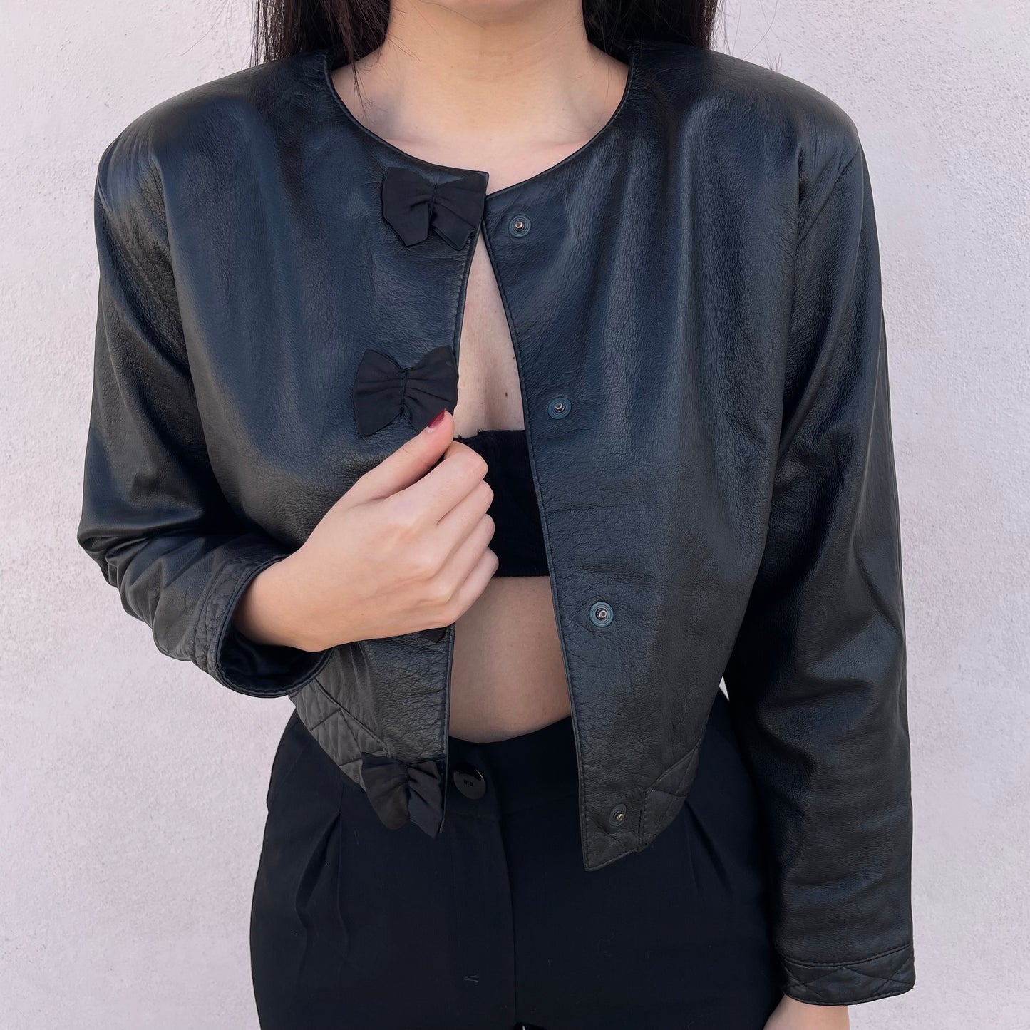 Giacca pelle cropped fiocco
