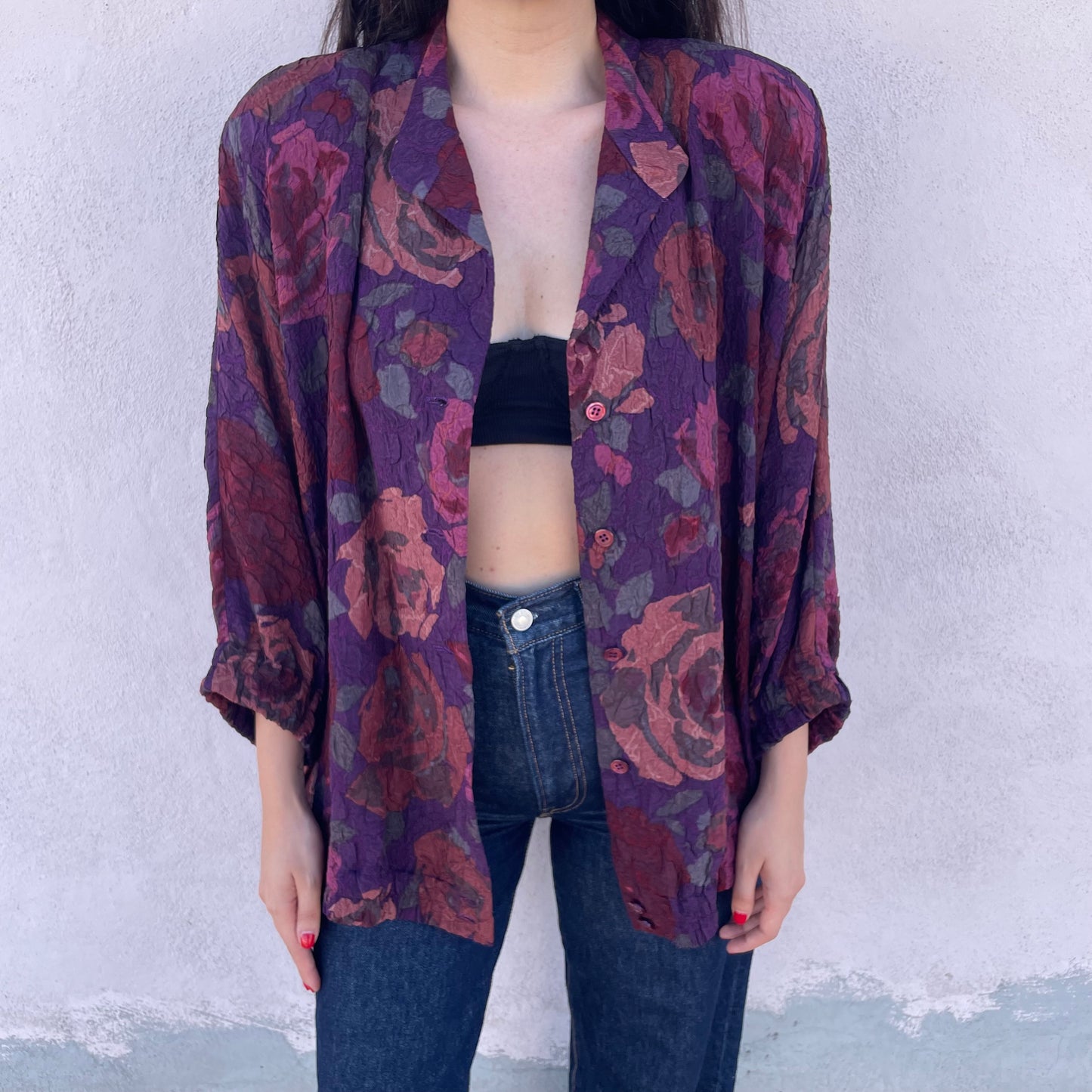 Overshirt prugna fiori
