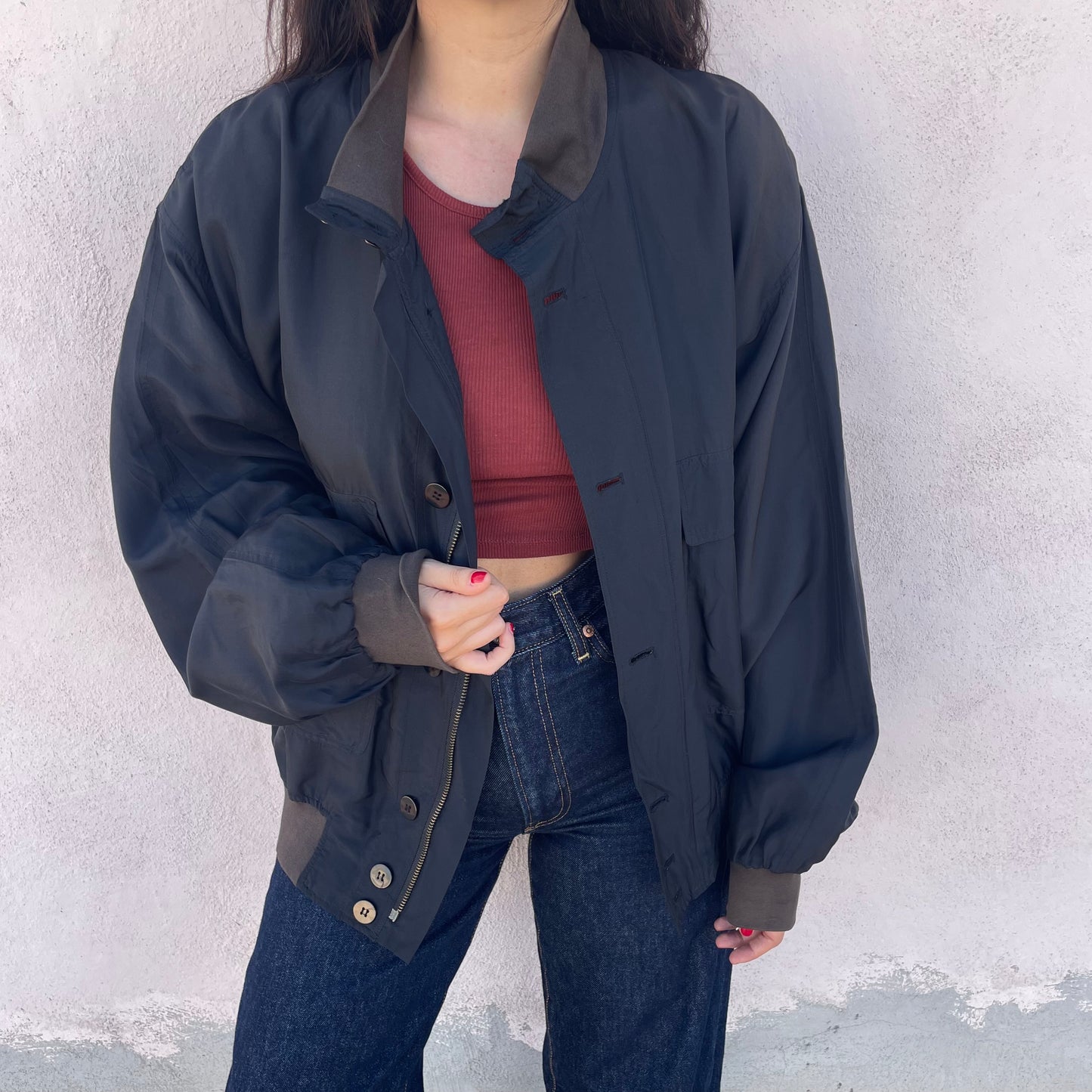Bomber blu in seta