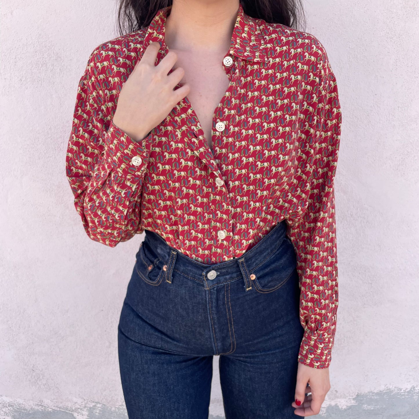 Camicia seta stampa cavalli