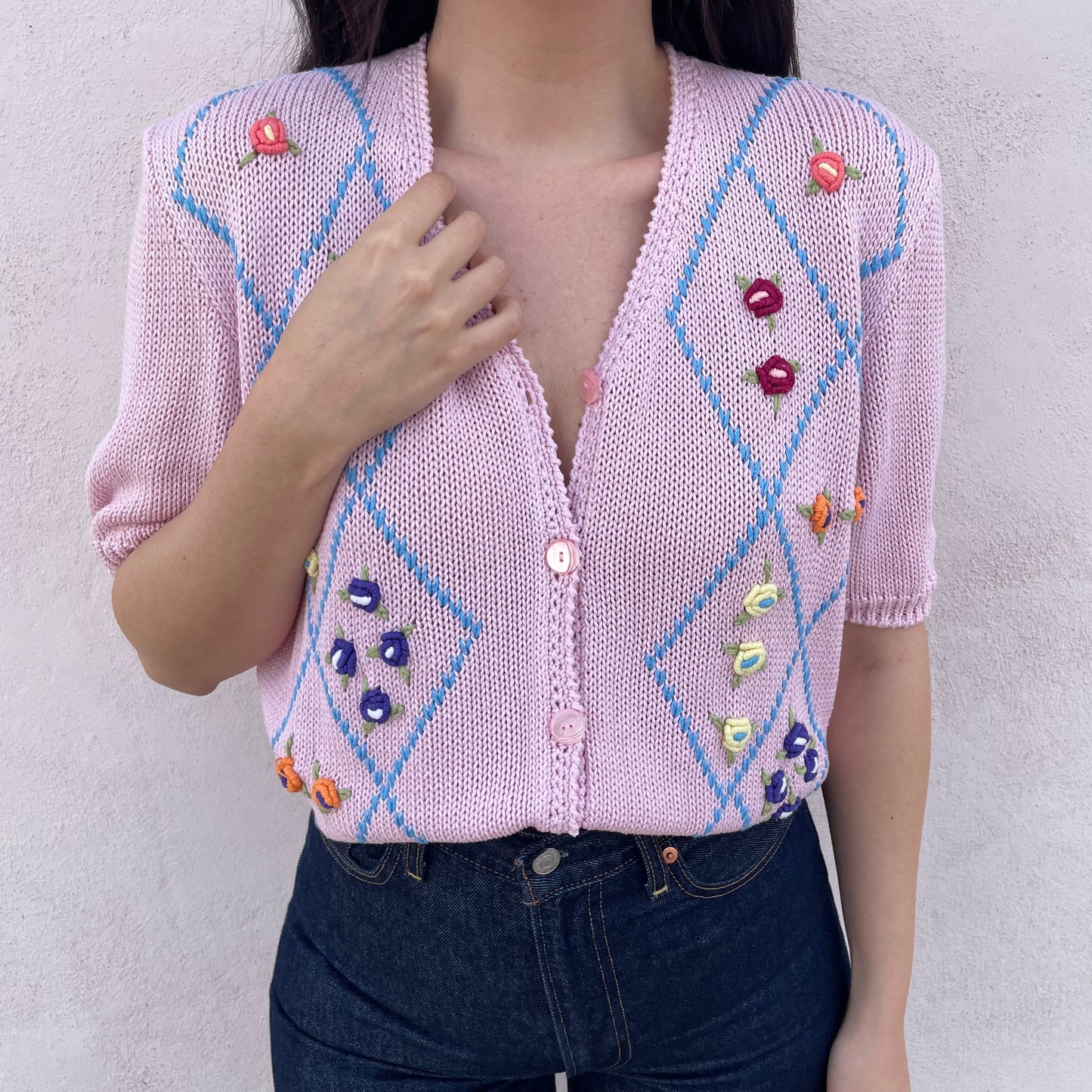 Cardi cotone handmade rosa