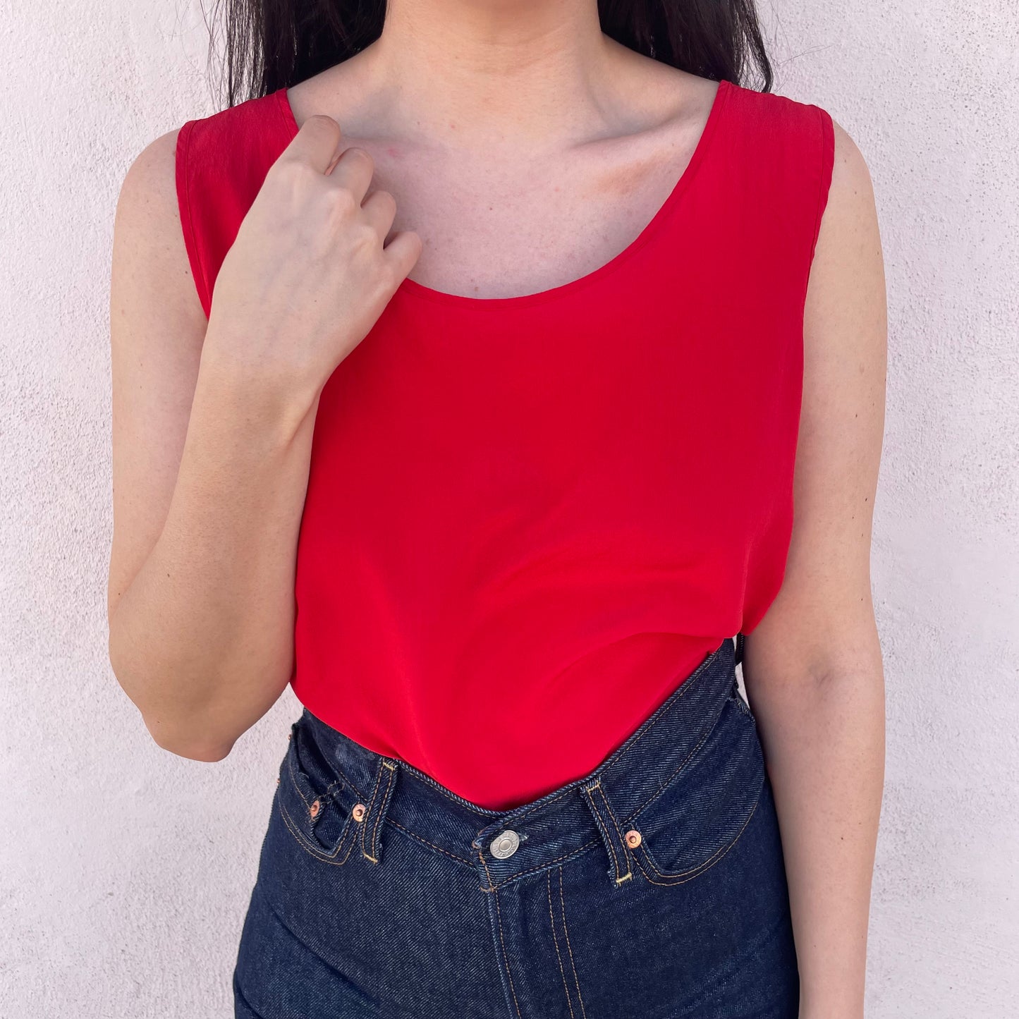 Top seta rosso fuoco