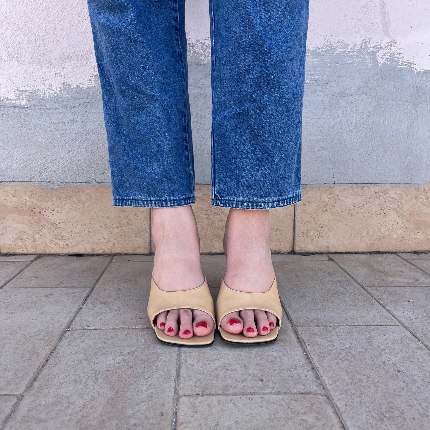 Mules pelle beige