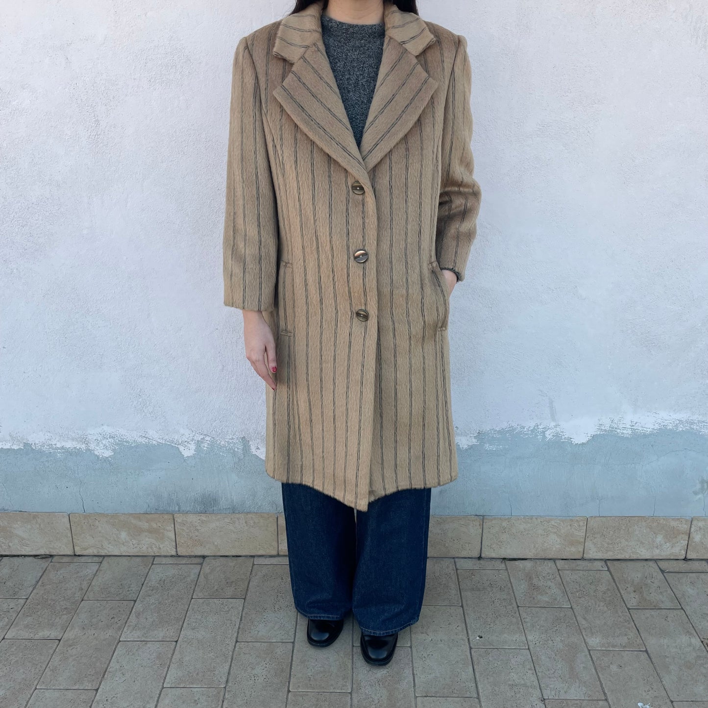 Cappotto cammello gessato