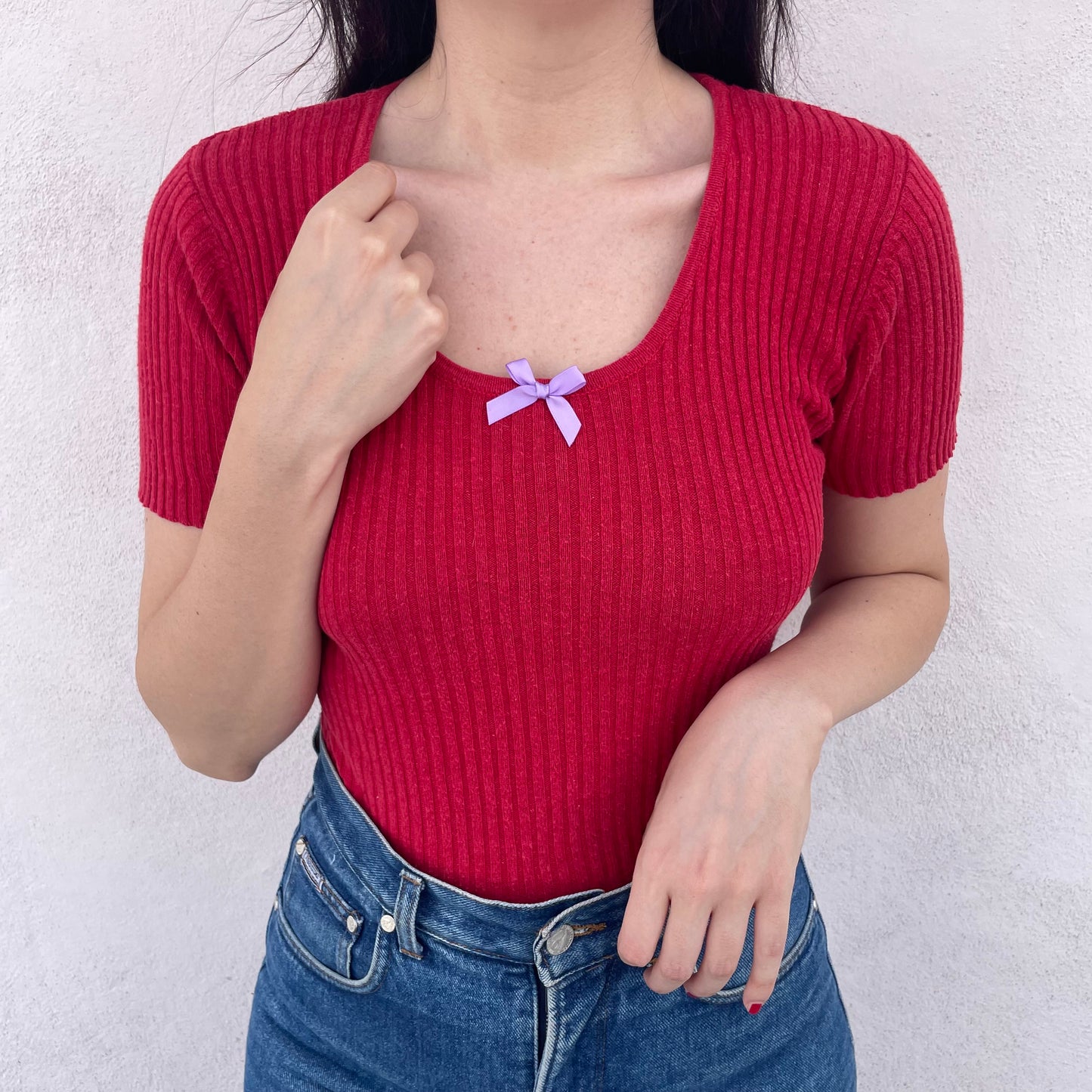 Top rosso lino cotone