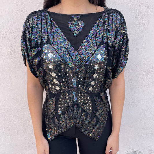 Top paillettes farfalla