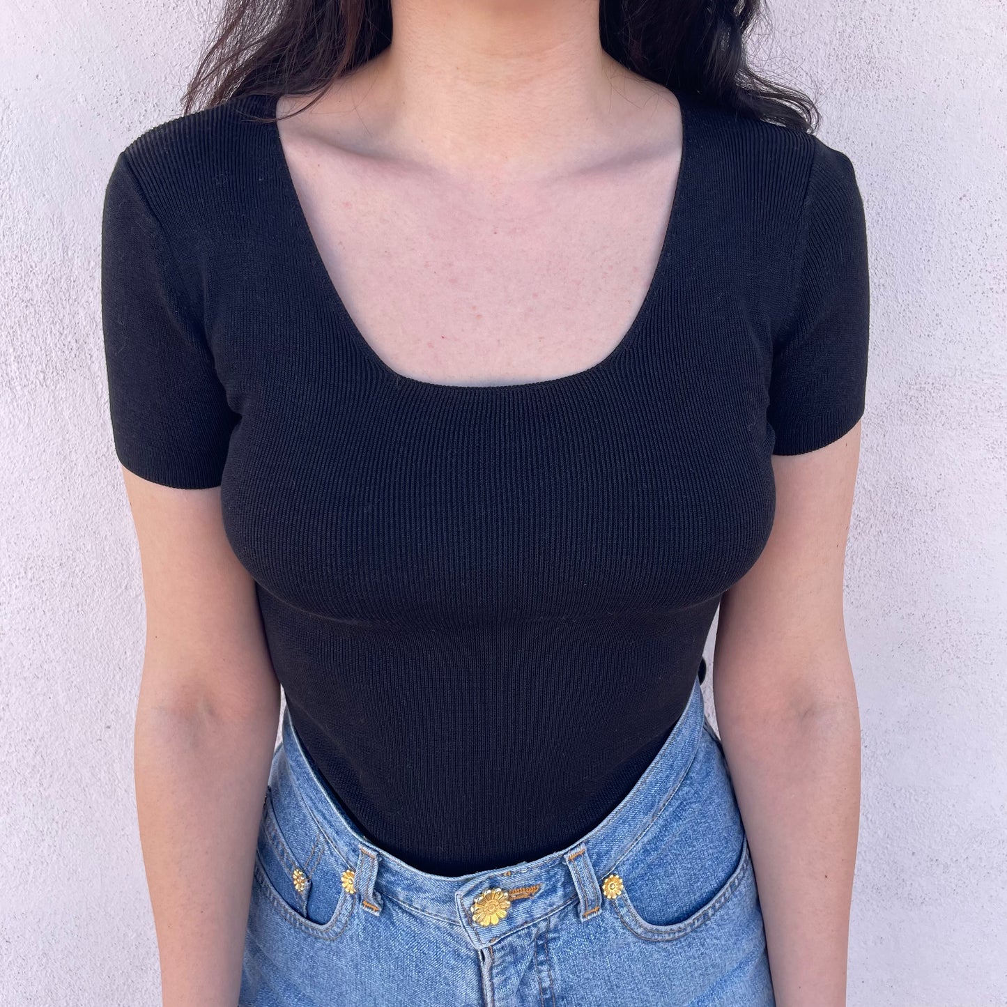 Top nero maglia di seta