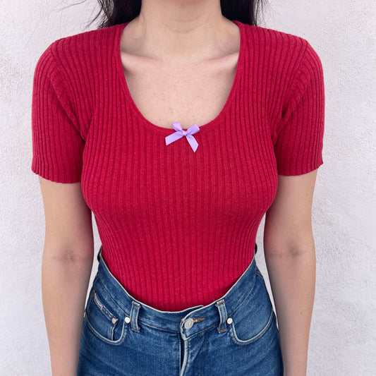 Top rosso lino cotone