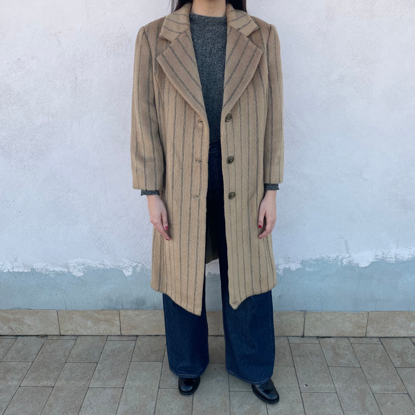 Cappotto cammello gessato