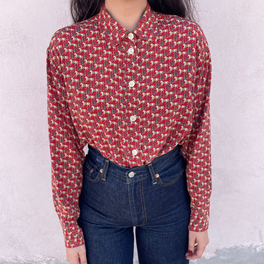 Camicia seta stampa cavalli