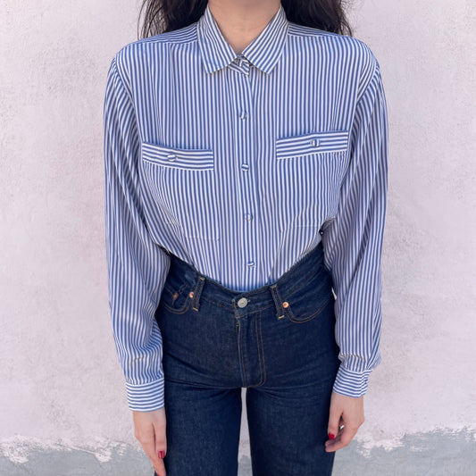 Camicia seta righe celesti