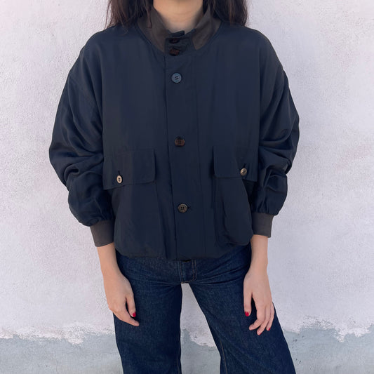 Bomber blu in seta