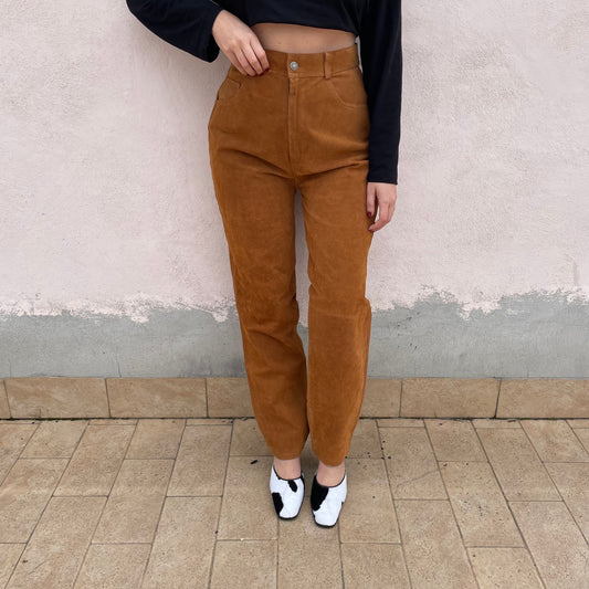 Pantaloni in pelle tabacco