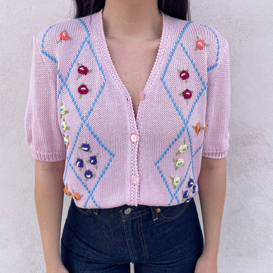 Cardi cotone handmade rosa