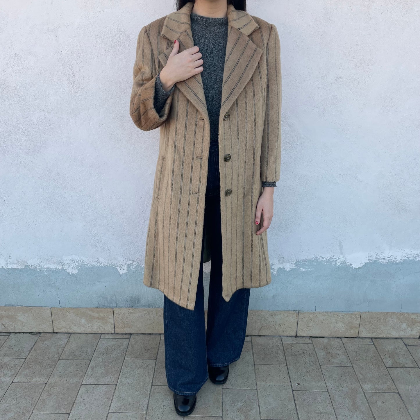Cappotto cammello gessato