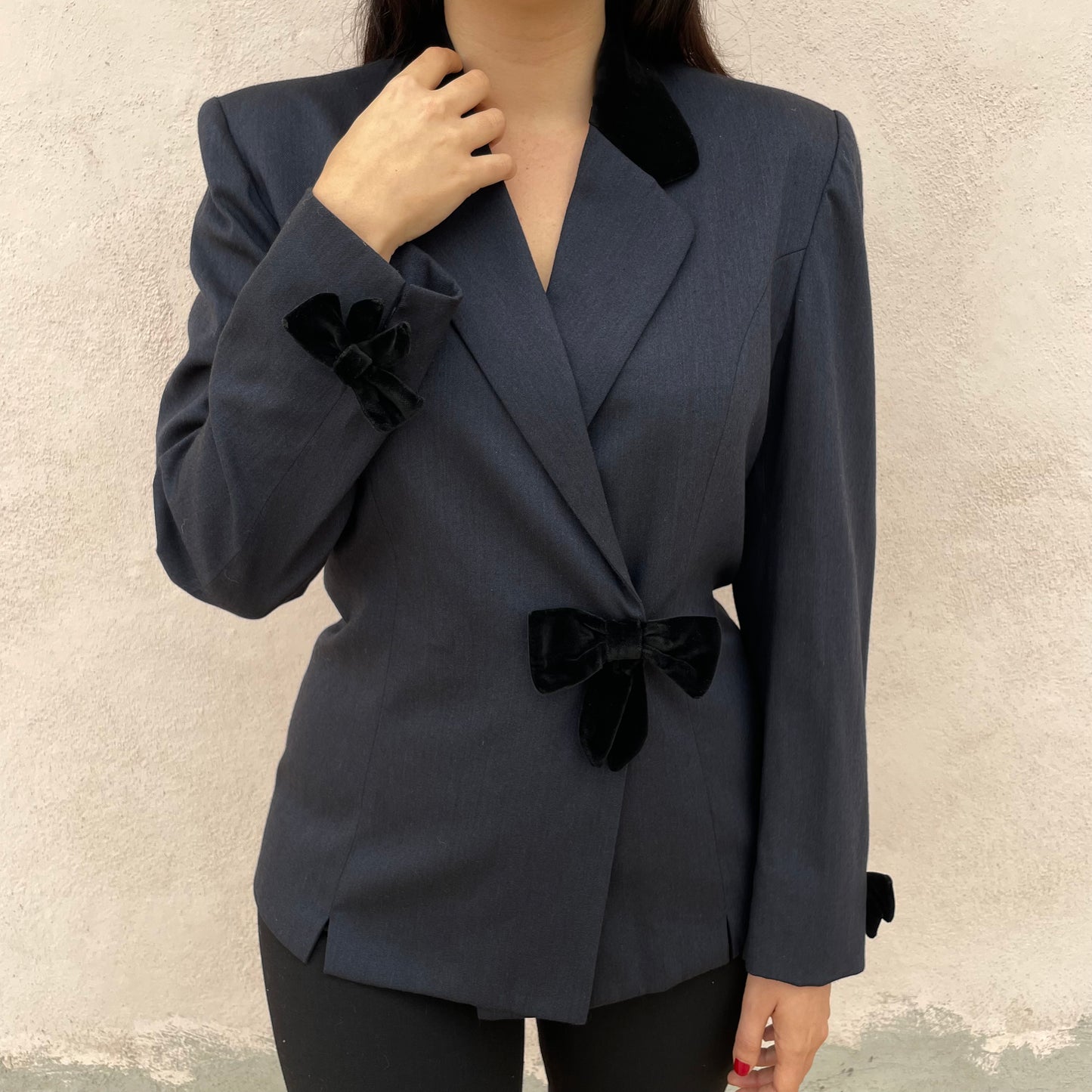 Blazer blu fiocchi in velluto