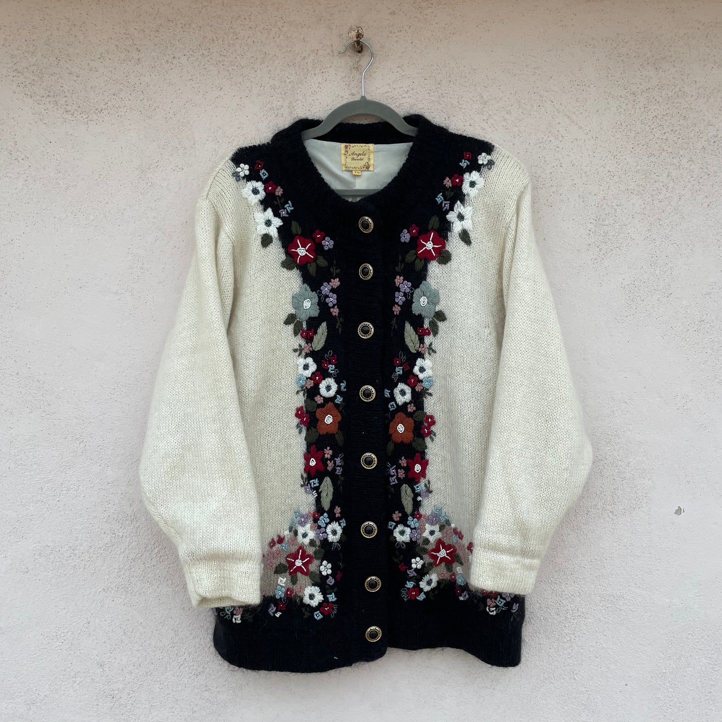 Cardigan panna e nero fiori