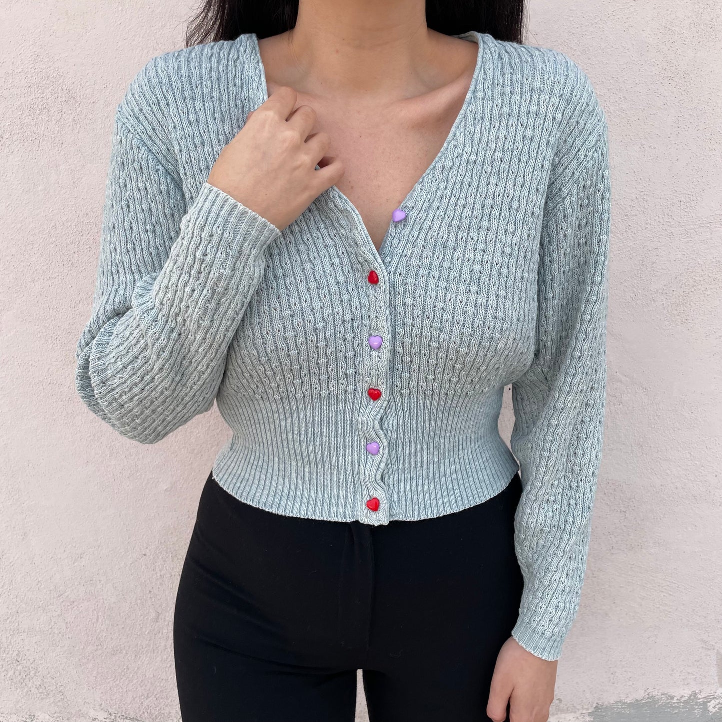 Cardigan celeste bottoni