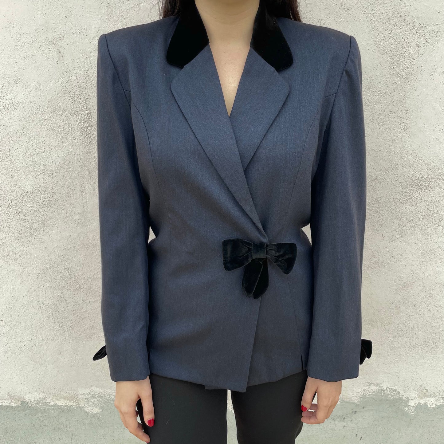 Blazer blu fiocchi in velluto