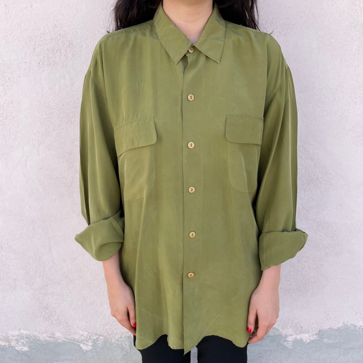 Camicia seta verde oliva