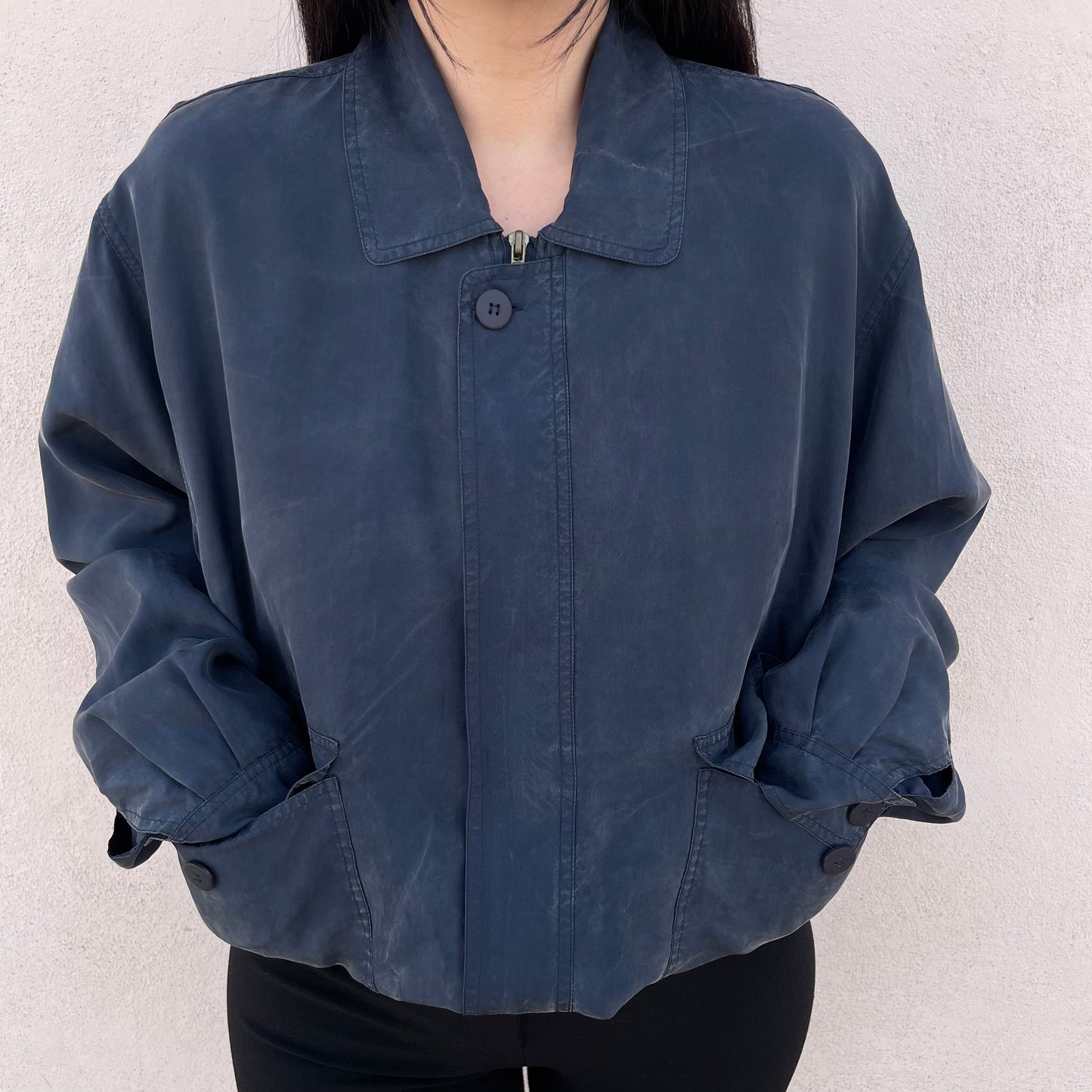 Bomber seta blu navy