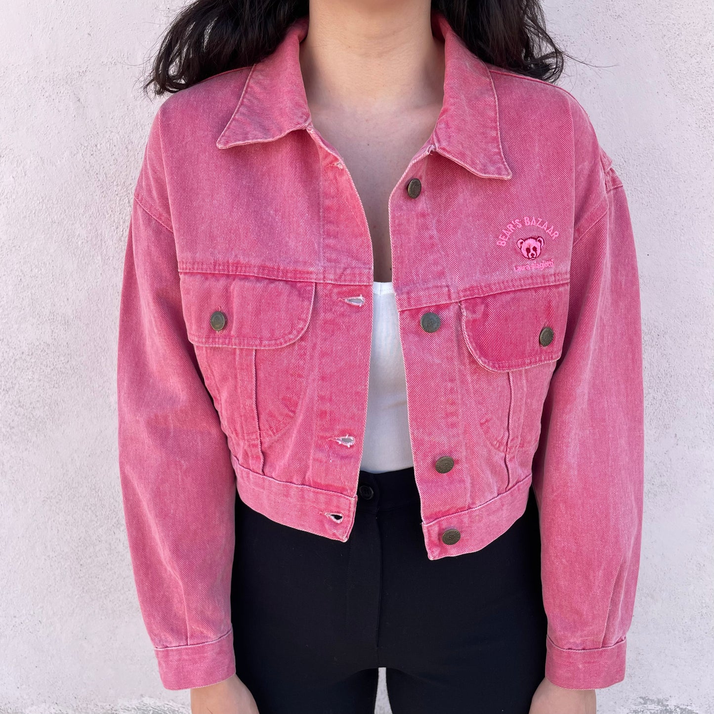 Giacca jeans cropped rosa bubble