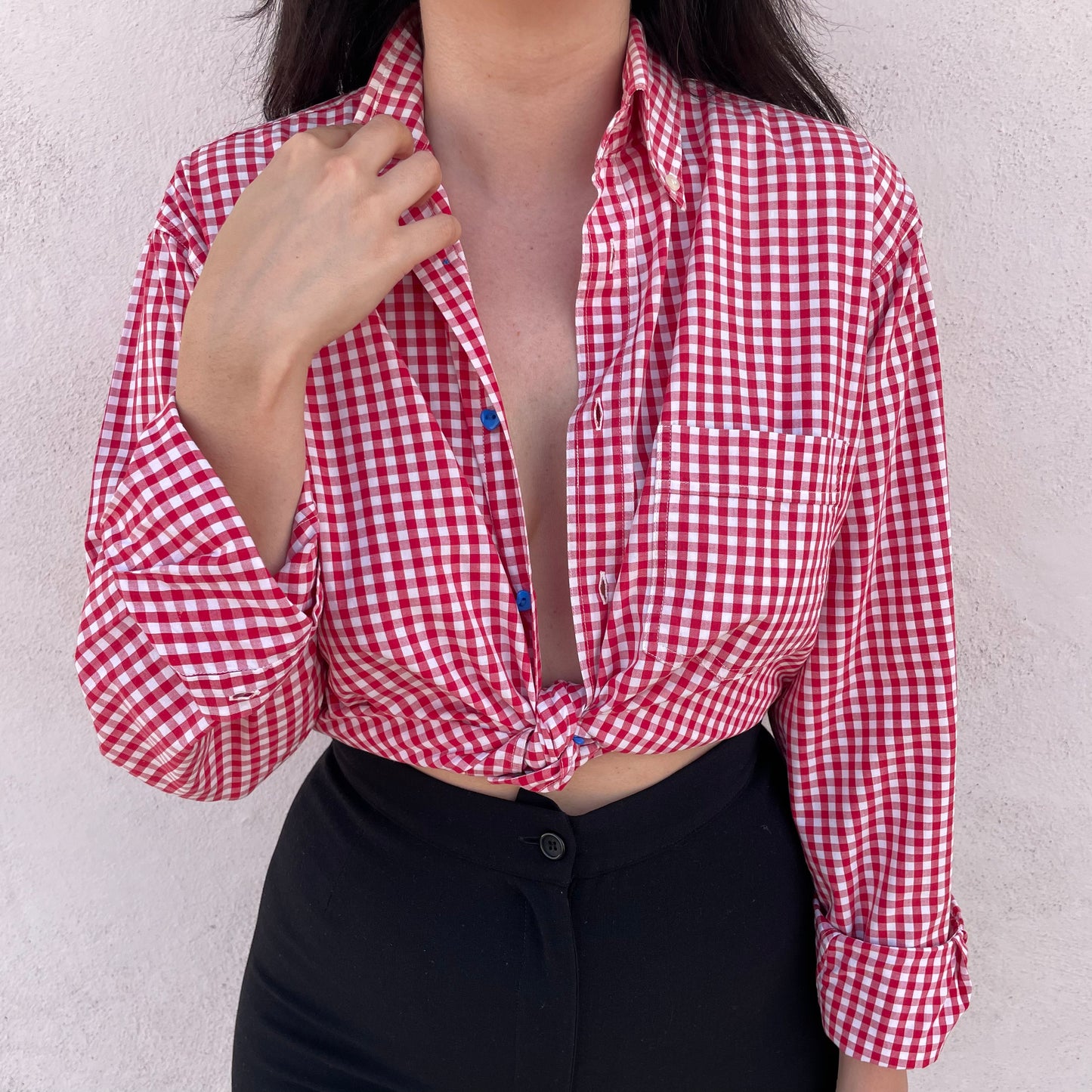 Camicia vichy cuori blu