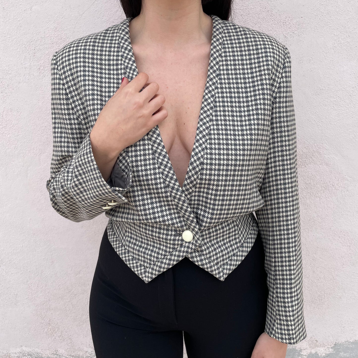 Blazer cropped pied de poule