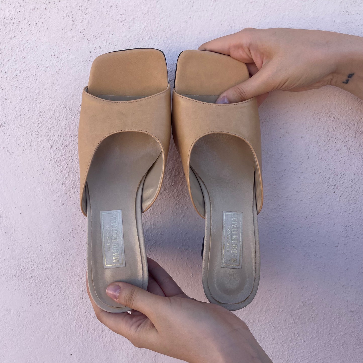 Mules pelle beige