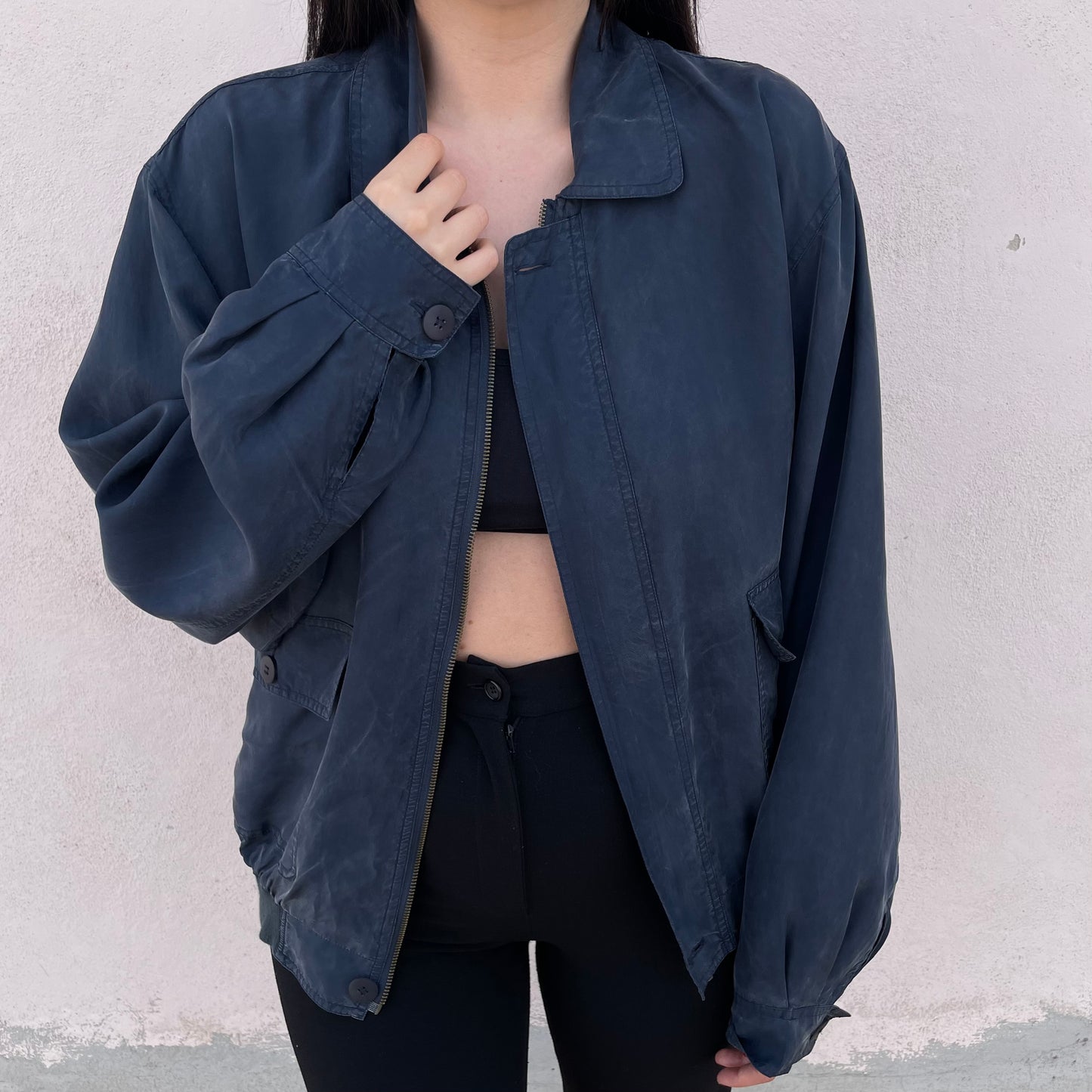 Bomber seta blu navy