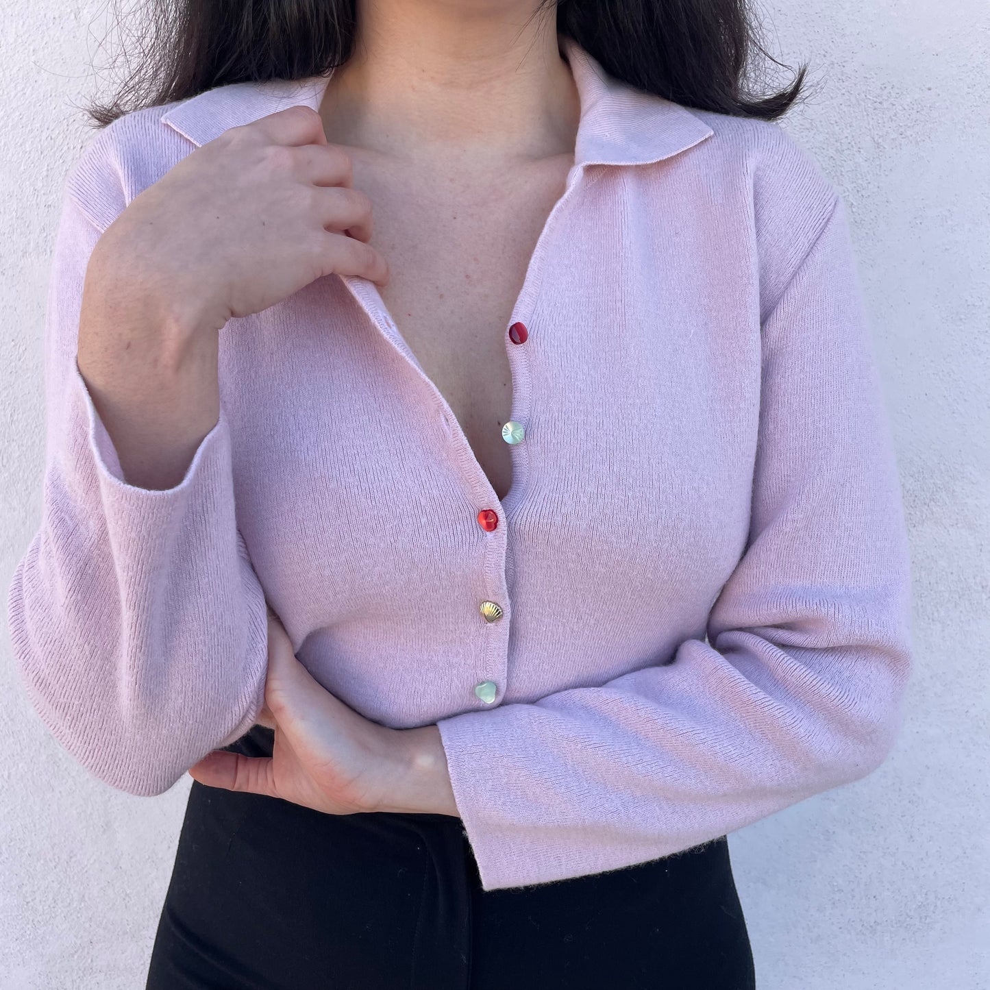 Cardigan rosa bottoni