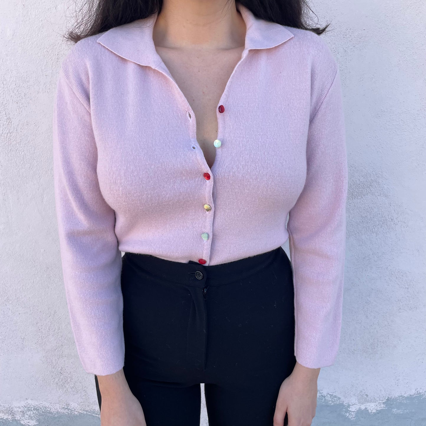 Cardigan rosa bottoni