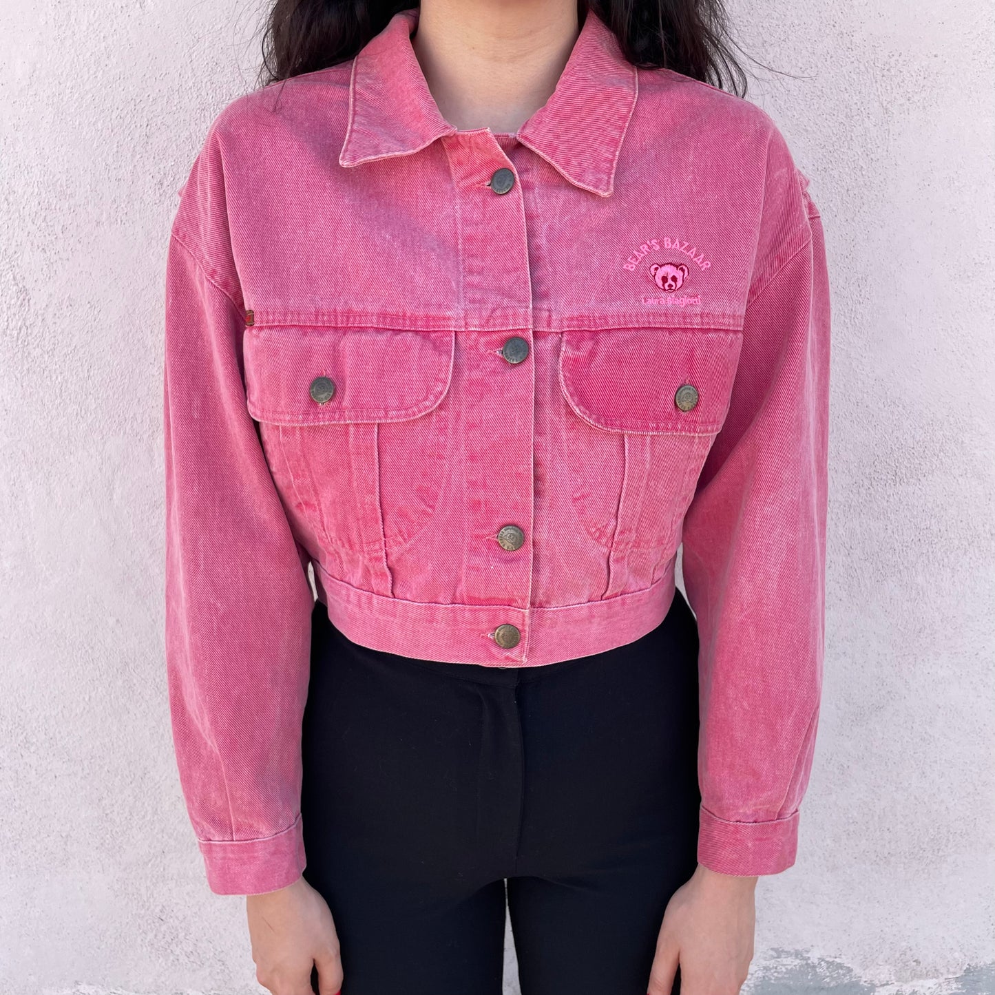 Giacca jeans cropped rosa bubble