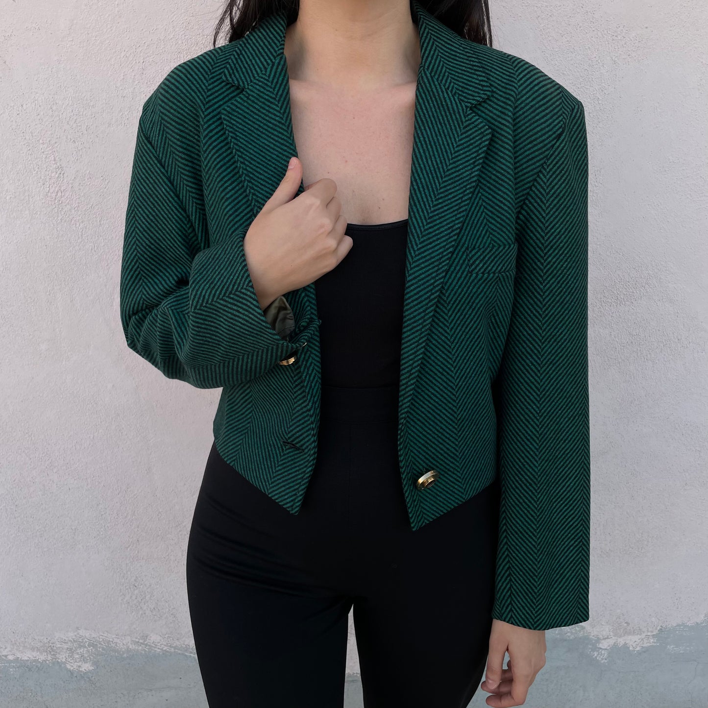 Blazer cropped herringbone verde