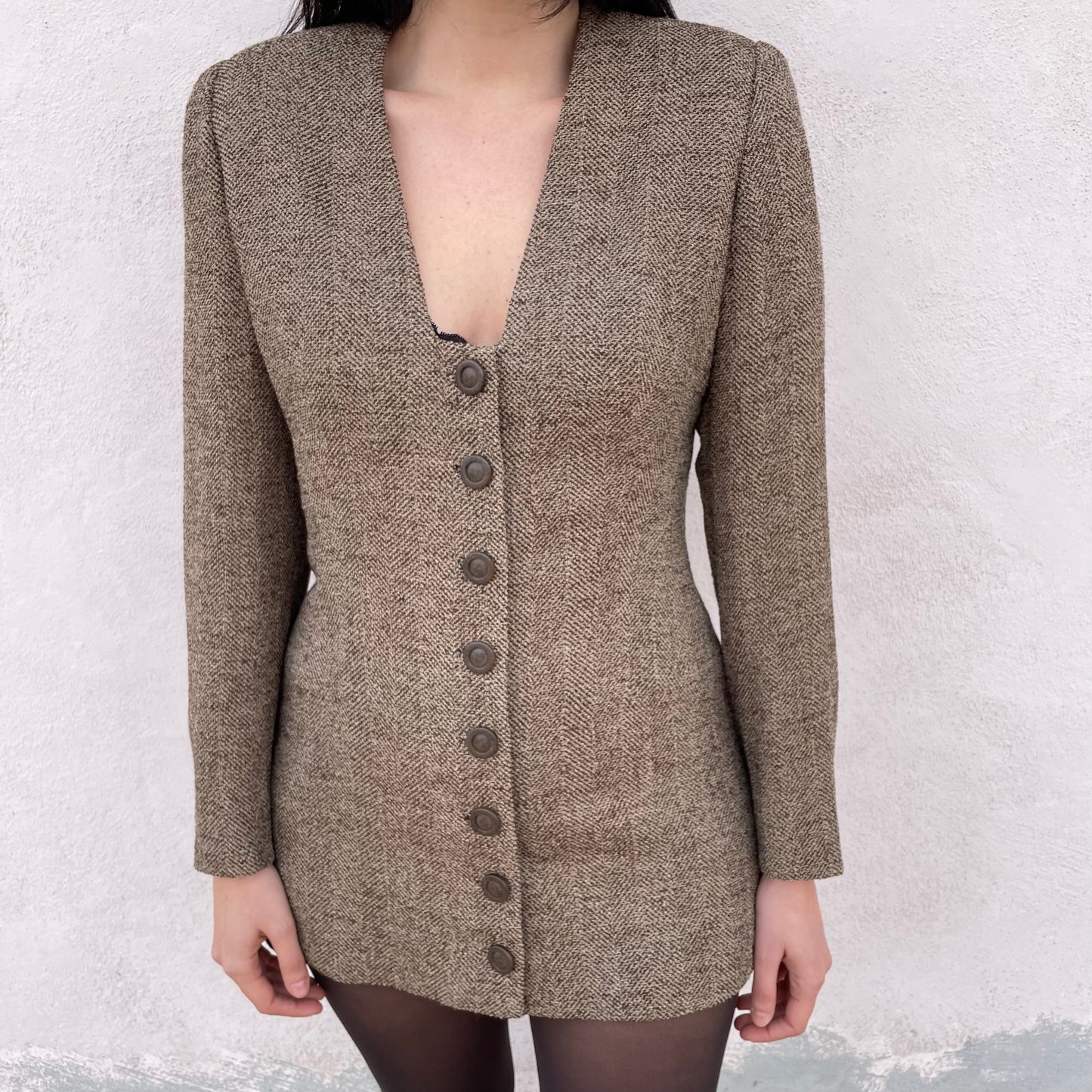 Mini abito-blazer spinato marrone