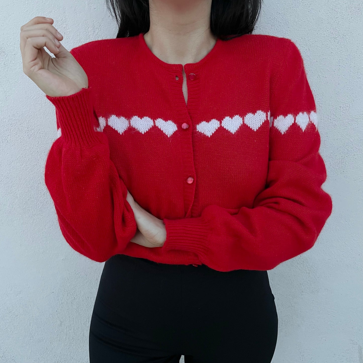 Cardigan cuori rosso